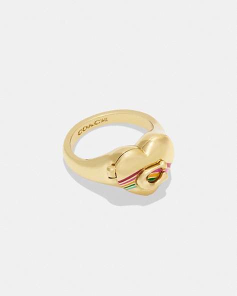 COACH®,SIGNATURE RAINBOW HEART RING,Gold/Multi,Front View