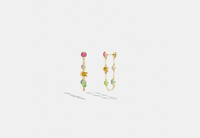 COACH®,SIGNATURE CRYSTAL CHAIN EARRINGS,Gold/Multi,Front View