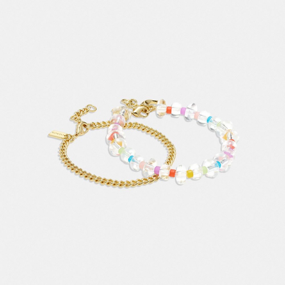 COACH®,SIGNATURE BEADED BRACELET SET,Gold/Multi,Front View