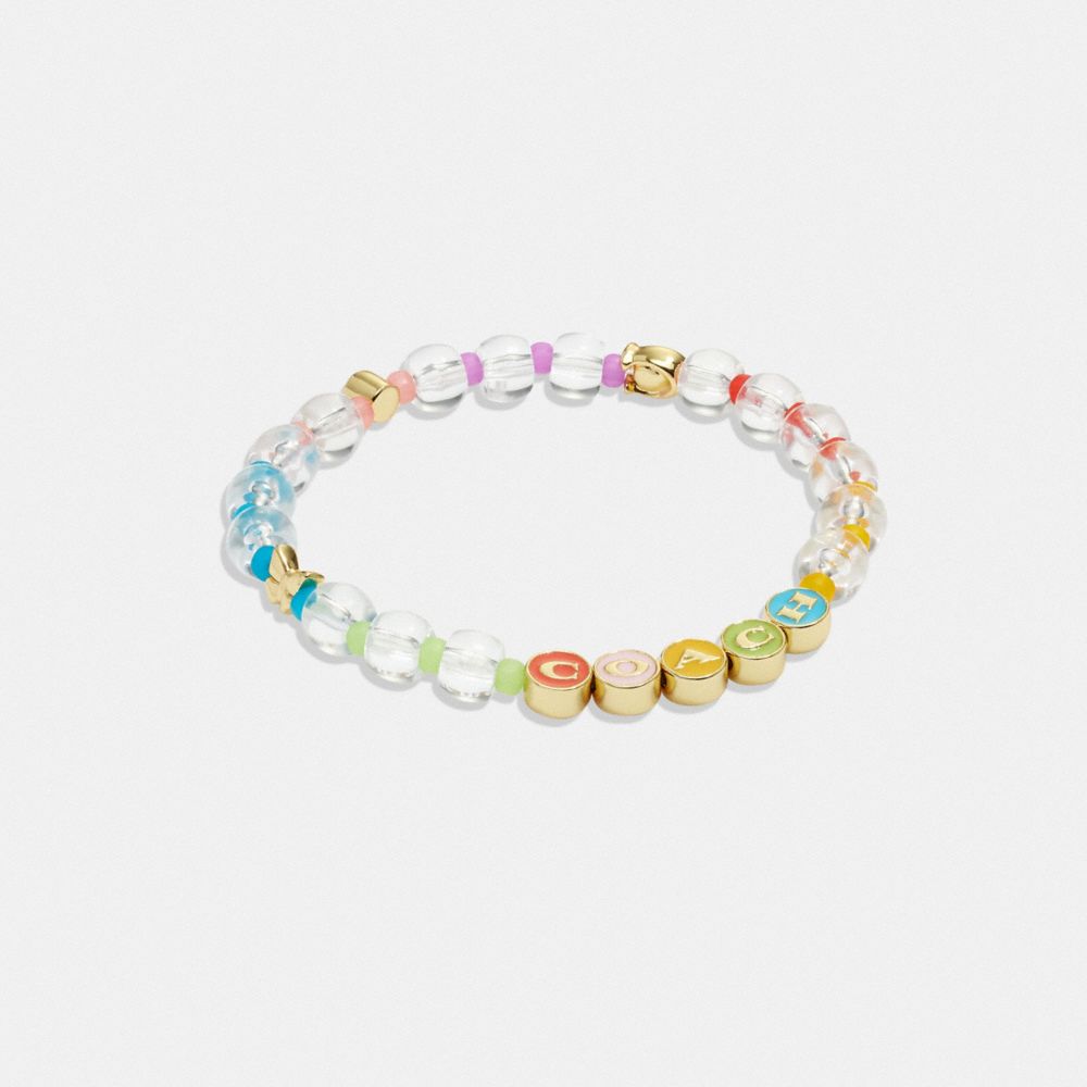 COACH®,COACH ENAMEL BEADED STRETCH BRACELET,Gold/Multi,Front View