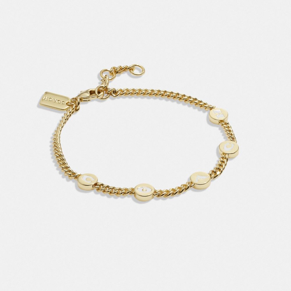 COACH®,COACH ENAMEL LINEAR BRACELET,Gold/Chalk,Front View