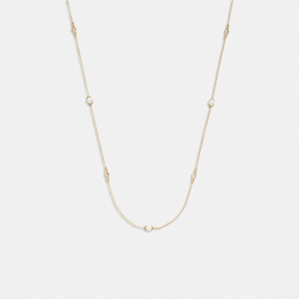 COACH®,CLASSIC PEARL LONG NECKLACE,Plated Brass,Gold/Pearl,Front View image number 0