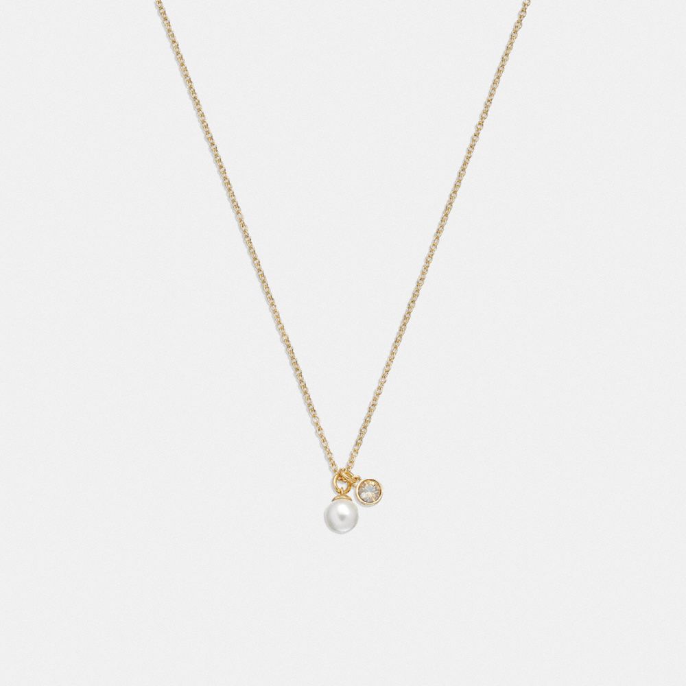 COACH®,CLASSIC PEARL PENDANT NECKLACE,Plated Brass,Gold/Pearl,Front View image number 0