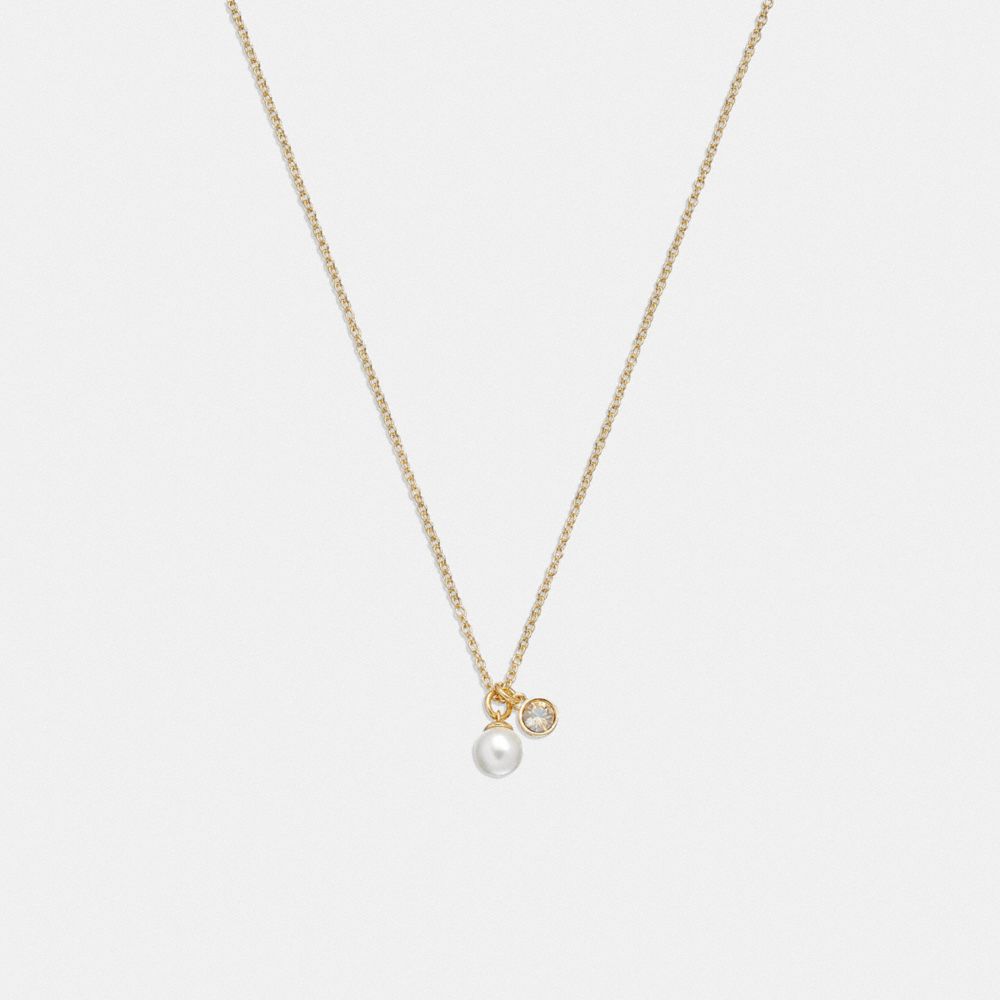 COACH®,CLASSIC PEARL PENDANT NECKLACE,Plated Brass,Gold/Pearl,Front View