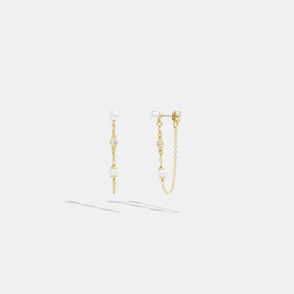 COACH®,CLASSIC PEARL CHAIN EARRINGS,Plated Brass,Gold/Pearl,Front View image number 0