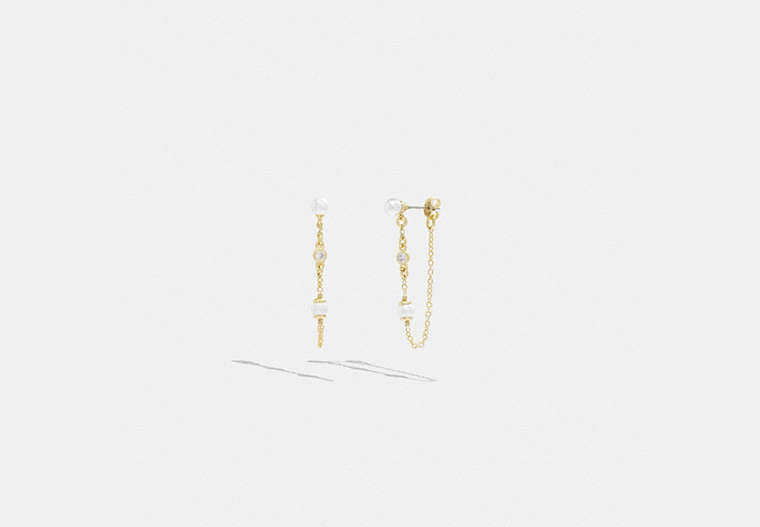 COACH®,CLASSIC PEARL CHAIN EARRINGS,Plated Brass,Gold/Pearl,Front View