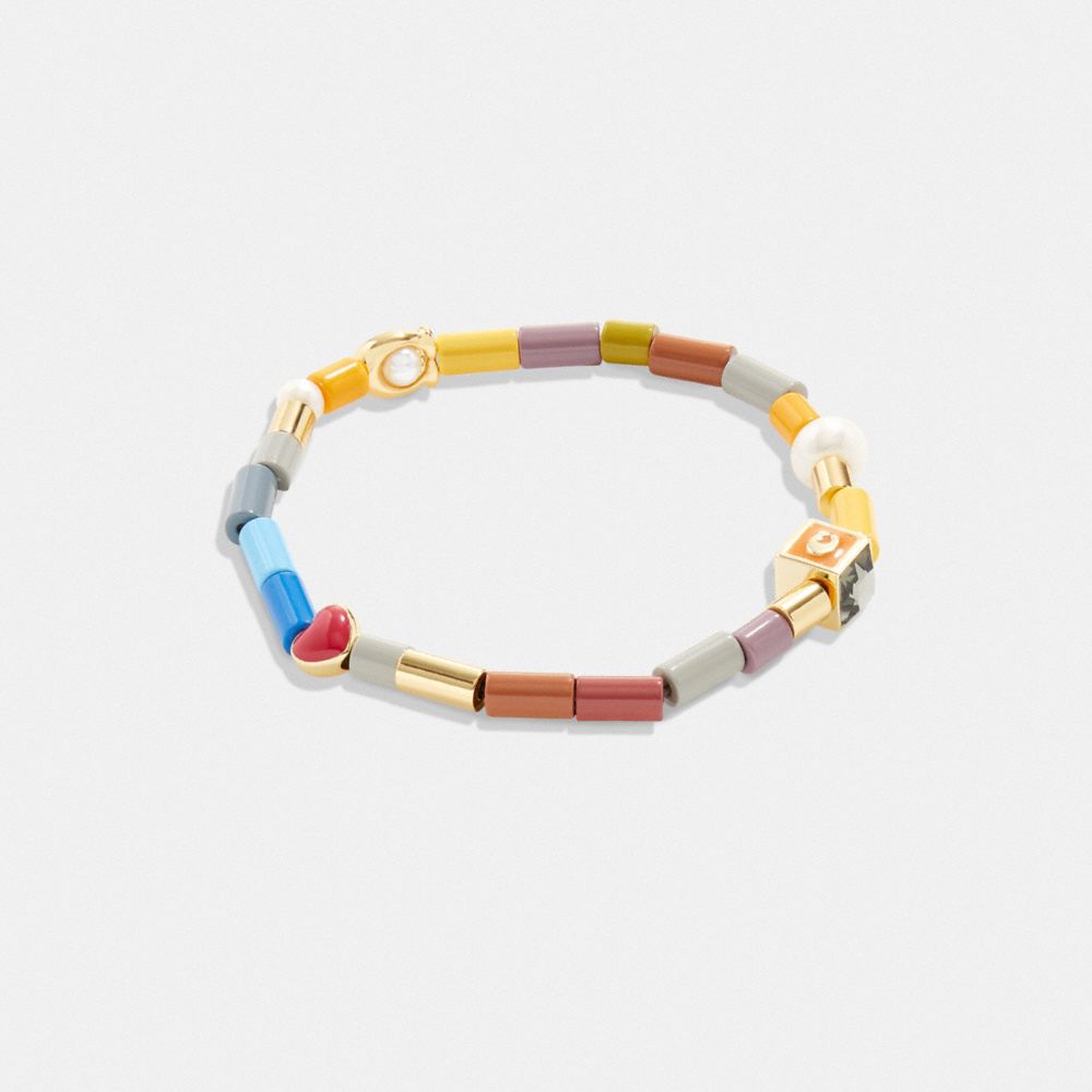 Gold Rainbow Heart Bead Stretch Bracelet