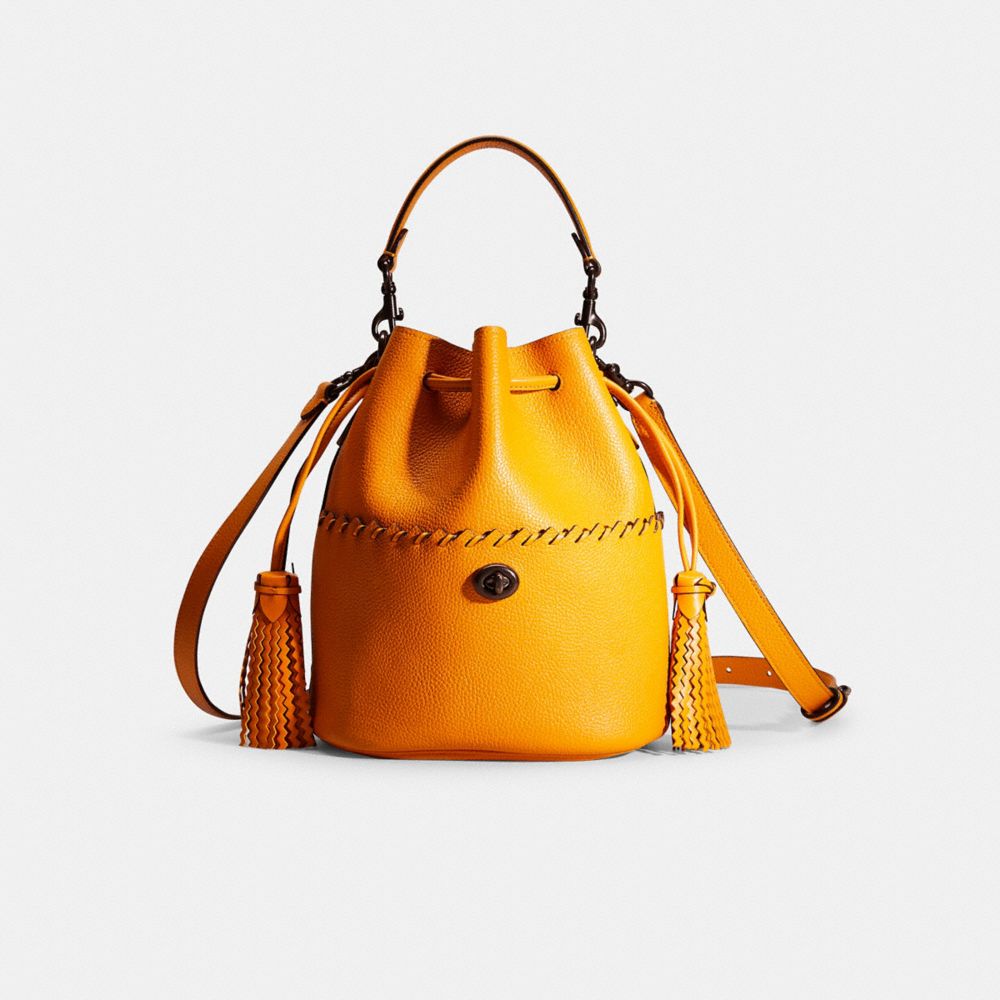 Coach Restored Lora Bucket Bag With Whipstitch In Pewter/pollen
