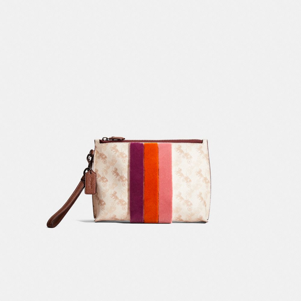 COACH®,Restored Charlie Pouch With Horse And Carriage Print And Varsity Stripe,,Front View