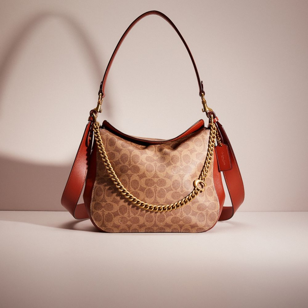 Coach leather discount signature chain hobo