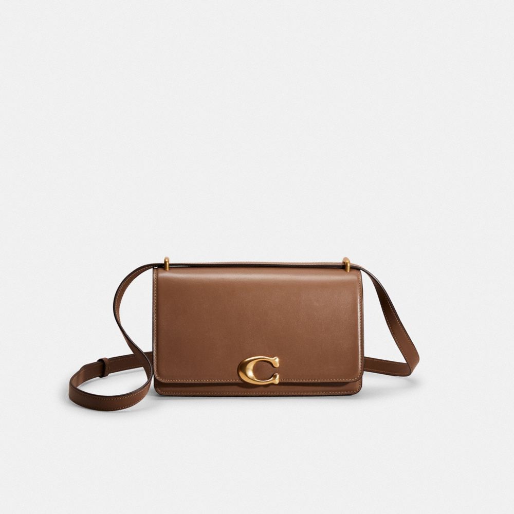 COACH®,RESTORED BANDIT SHOULDER BAG,Refined Calf Leather,Brass/Dark Stone,Front View