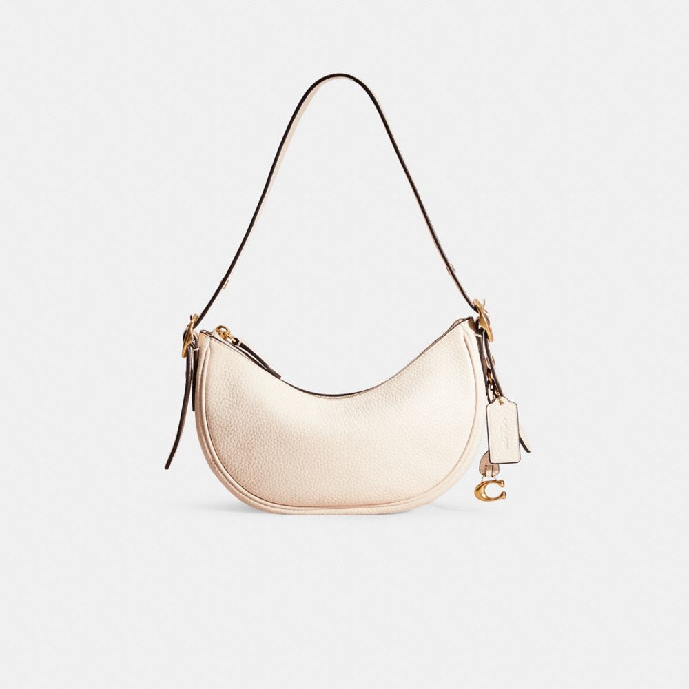 COACH®,Restored Luna Shoulder Bag,Leather,Hobo,Logo,Metal,Casual,Cream,Front View