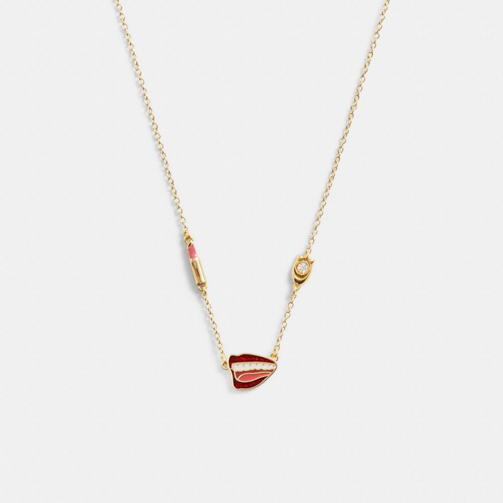 COACH®,COACH X TOM WESSELMANN LIPS PENDANT NECKLACE,Gold/Red,Front View