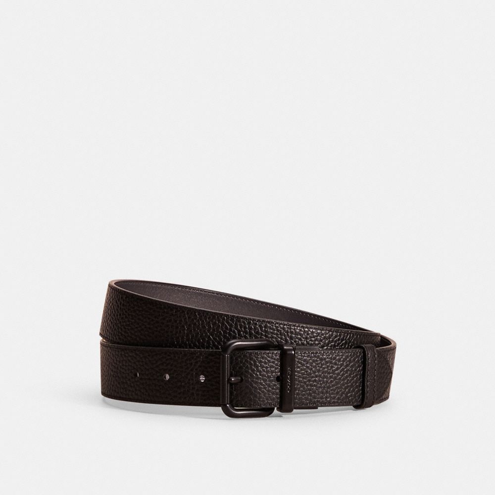 COACH®,Restored Harness Buckle Cut To Size Reversible Belt, 38 Mm,Standard,Black Metal,Casual,Black,Front View