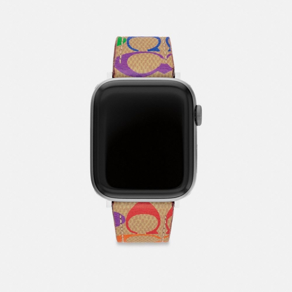 COACH®,APPLE WATCH® STRAP, 42MM, 44MM AND 45MM,Signature Coated Canvas,Rainbow Signature,Front View image number 0