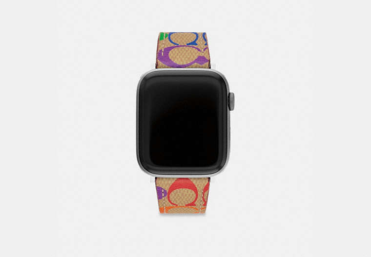 COACH®,APPLE WATCH® STRAP, 42MM, 44MM AND 45MM,Signature Coated Canvas,Rainbow Signature,Front View