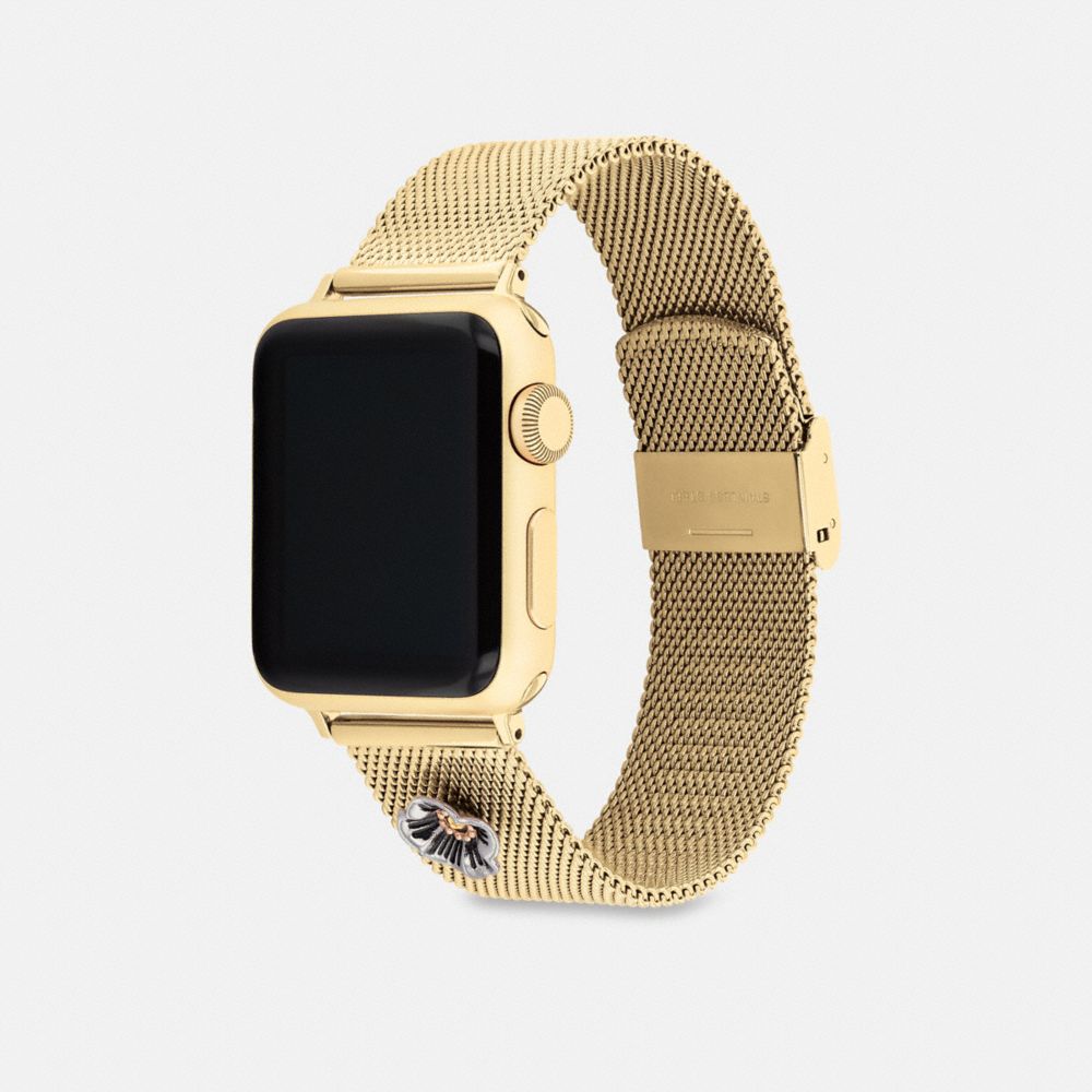 COACH®,APPLE WATCH® STRAP, 38MM, 40MM AND 41MM,Stainless Steel,Gold,Angle View