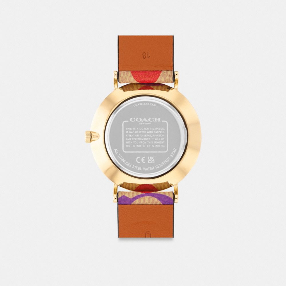 COACH®,MONTRE PERRY, 36 MM,La toile enduite Signature de Coach,Motif Arc-en-ciel exclusif,Back View