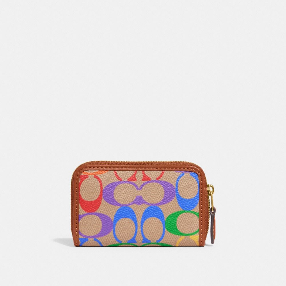 COACH®,Small Zip Around Card Case In Rainbow Signature Canvas,,Back View