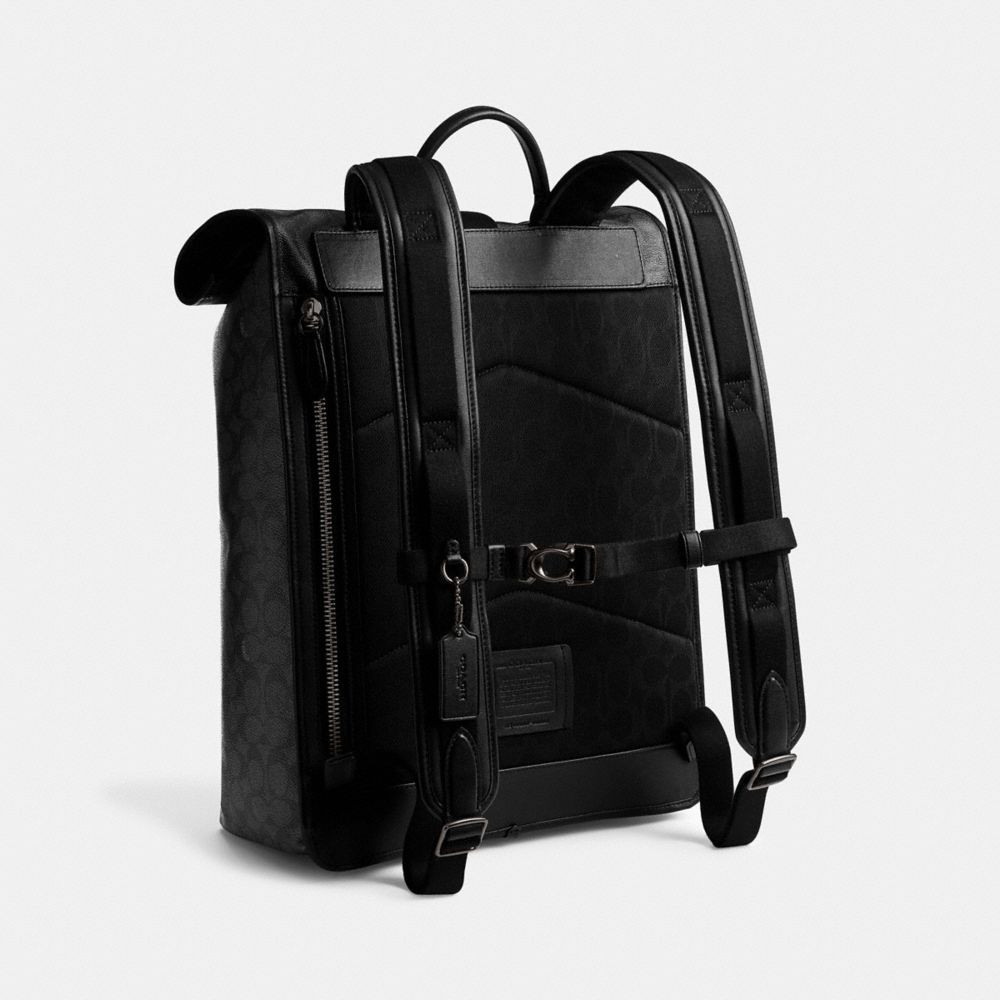 COACH®,BECK ROLL TOP BACKPACK IN SIGNATURE CANVAS,Signature Coated Canvas,X-Large,Charcoal,Angle View