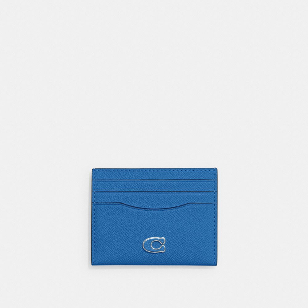 COACH®,ÉTUI-CARTES,Cuir Cross-grain,Bleuet,Front View