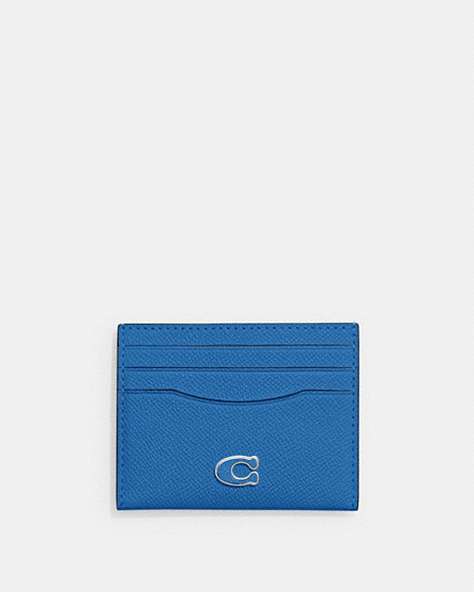 COACH®,CARD CASE,Crossgrain Leather,Blueberry,Front View