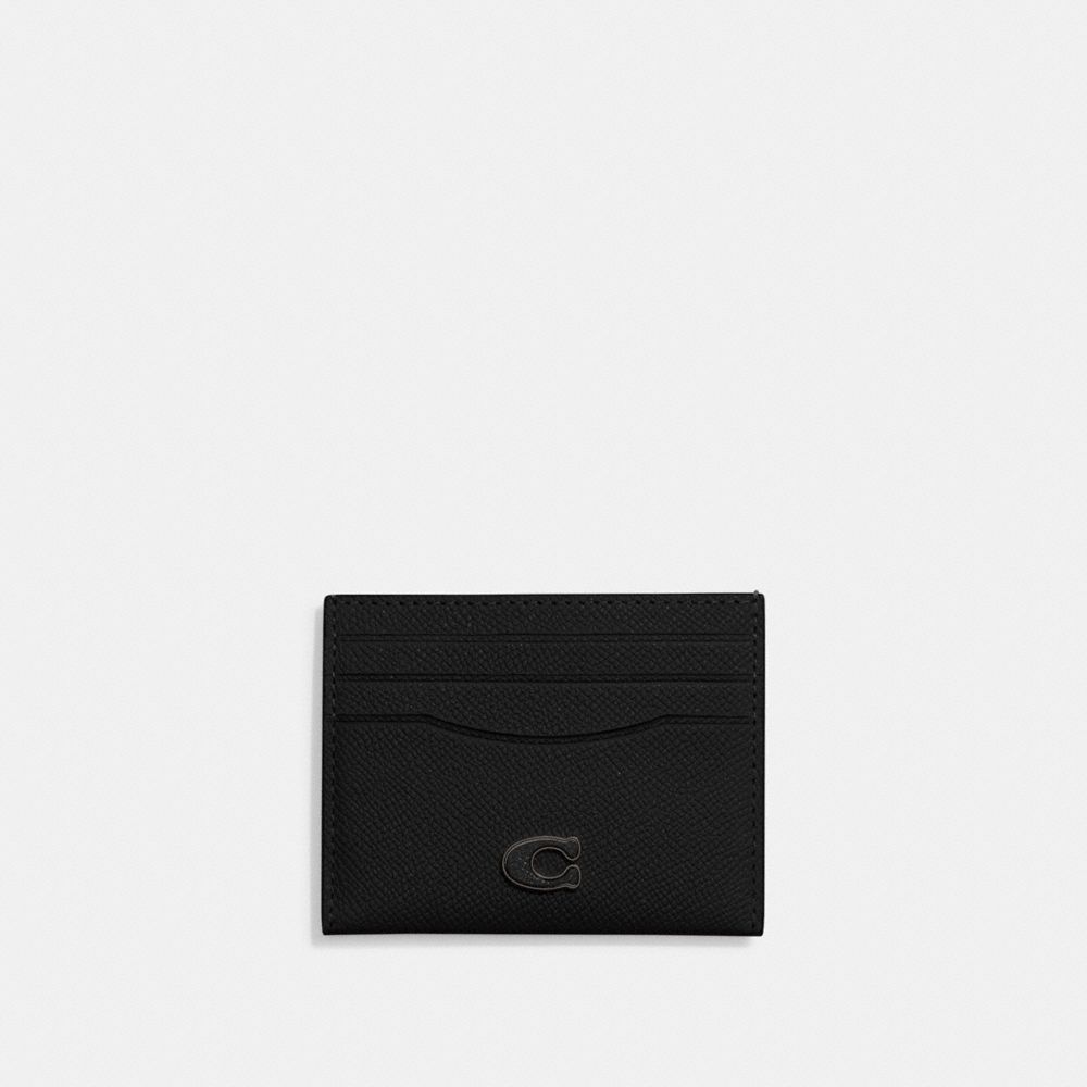 COACH®,CARD CASE,Crossgrain Leather,Black,Front View