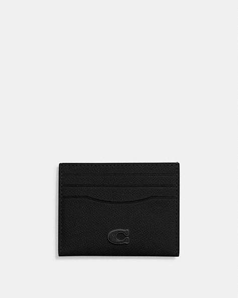 COACH®,CARD CASE,Crossgrain Leather,Black,Front View