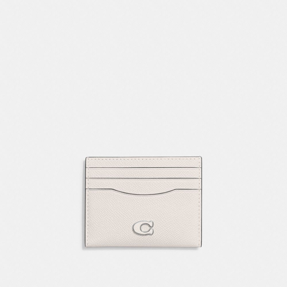 COACH®,ÉTUI-CARTES,Cuir Cross-grain,Craie,Front View