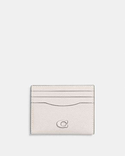 COACH®,CARD CASE,Crossgrain Leather,Chalk,Front View