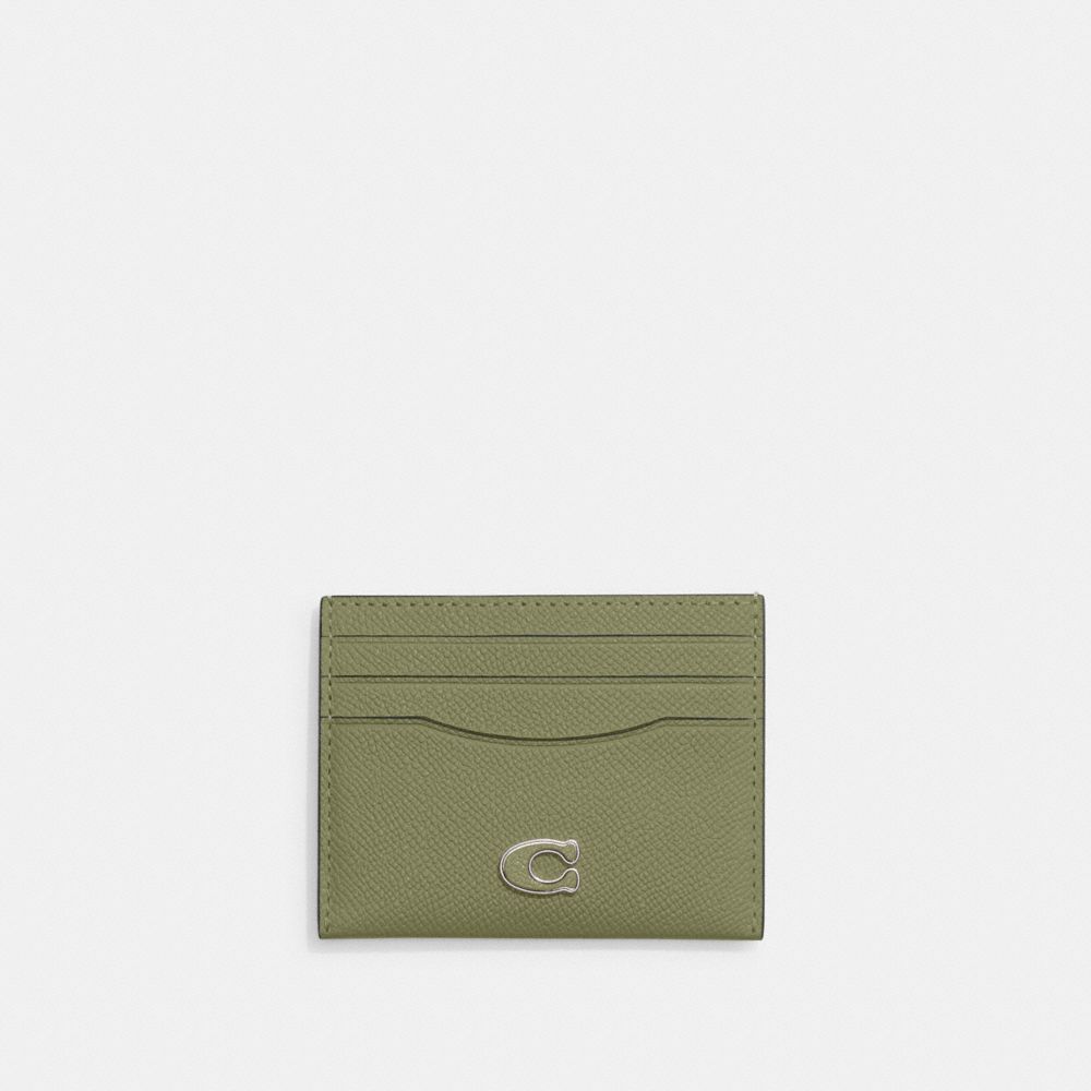 COACH®,CARD CASE,Crossgrain Leather,Moss,Front View