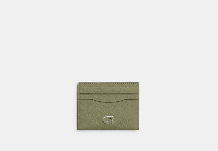 COACH®,CARD CASE,Crossgrain Leather,Moss,Front View