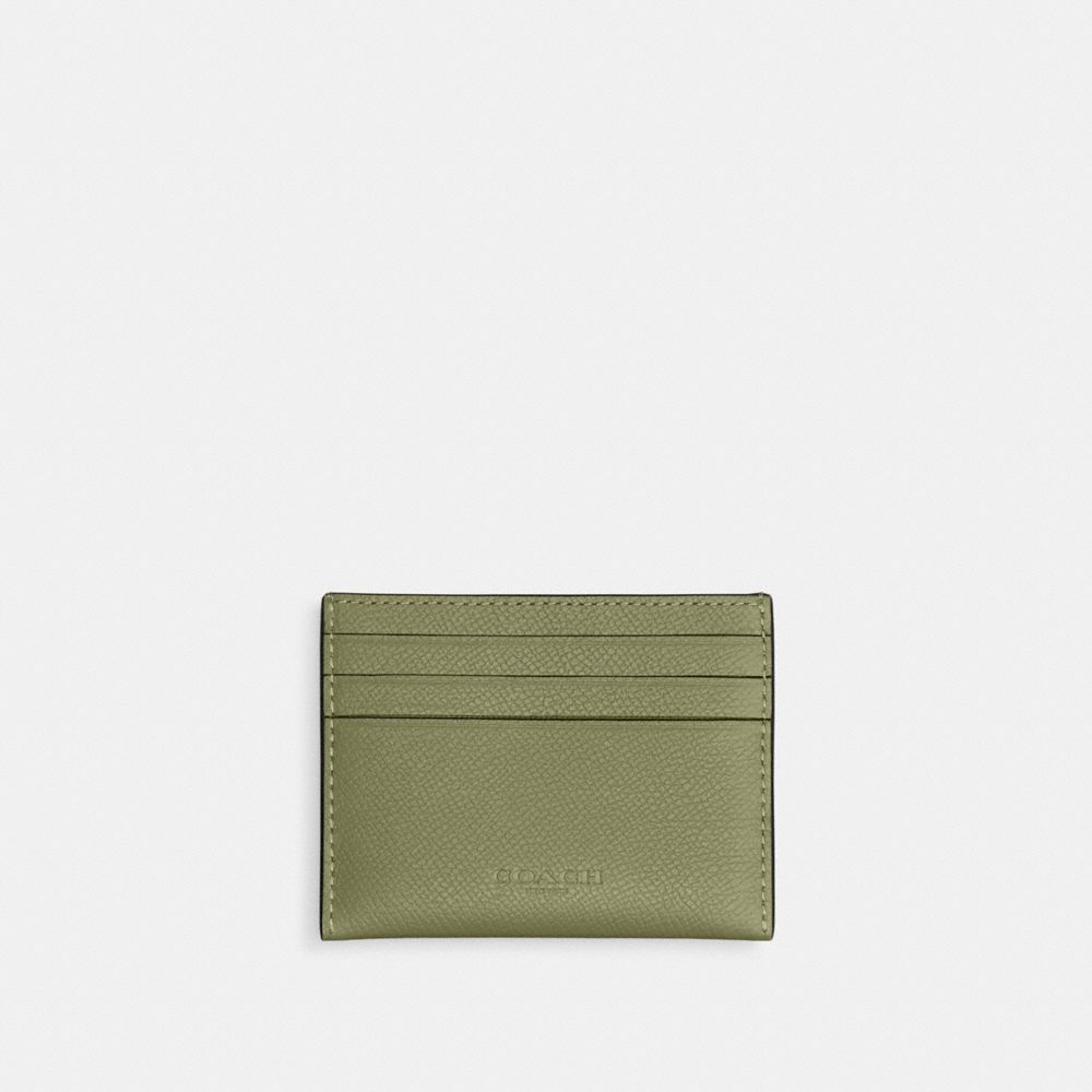 COACH®,CARD CASE,Crossgrain Leather,Moss,Back View
