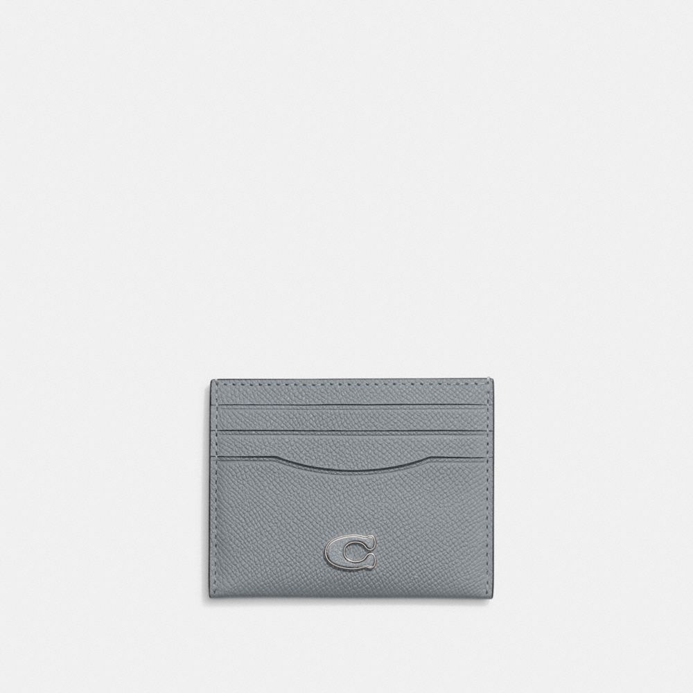 COACH®,CARD CASE,Crossgrain Leather,Grey Blue,Front View image number 0