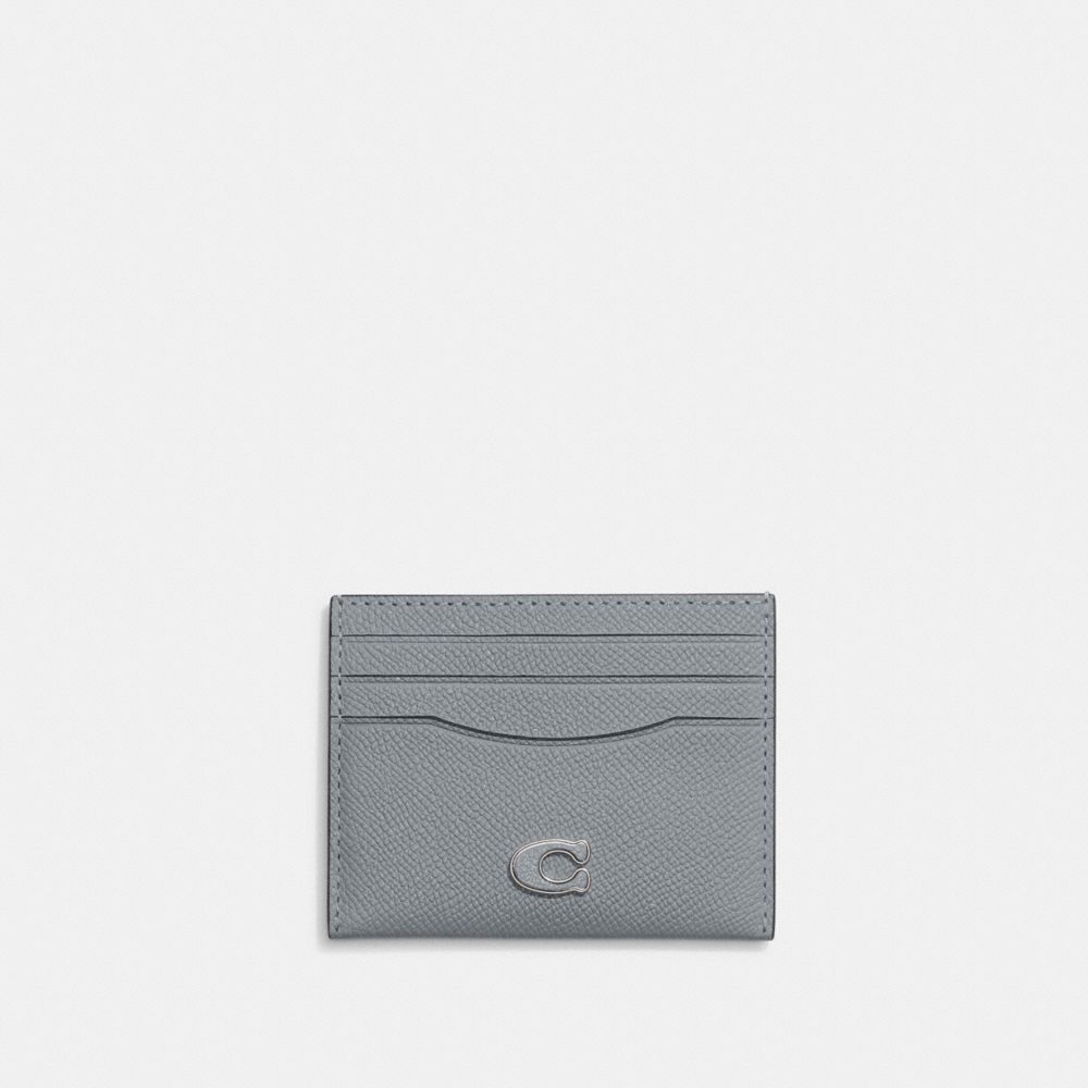 COACH®,ÉTUI-CARTES,Cuir Cross-grain,Bleu gris,Front View