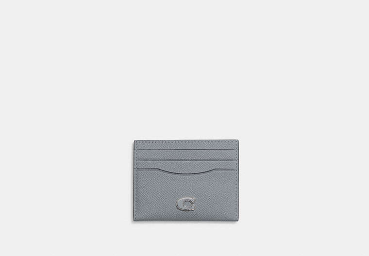 COACH®,CARD CASE,Crossgrain Leather,Mini,Grey Blue,Front View