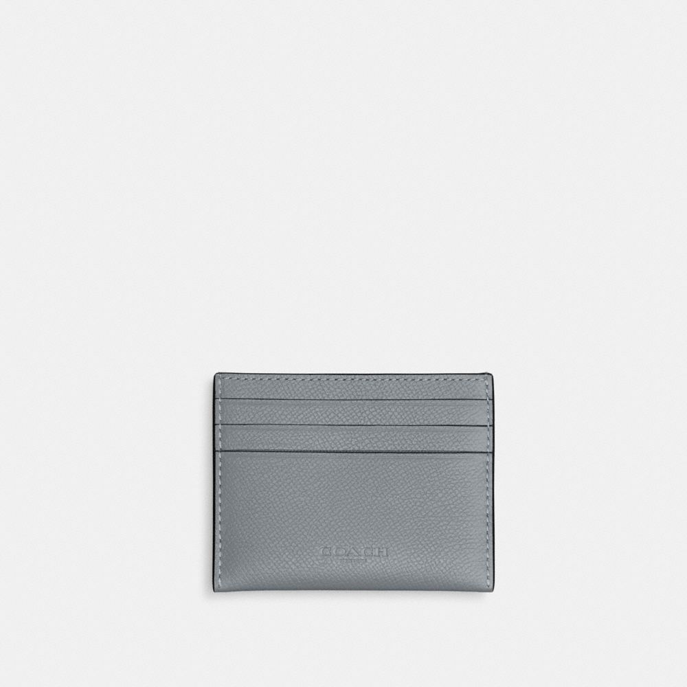 COACH®,CARD CASE,Crossgrain Leather,Grey Blue,Back View