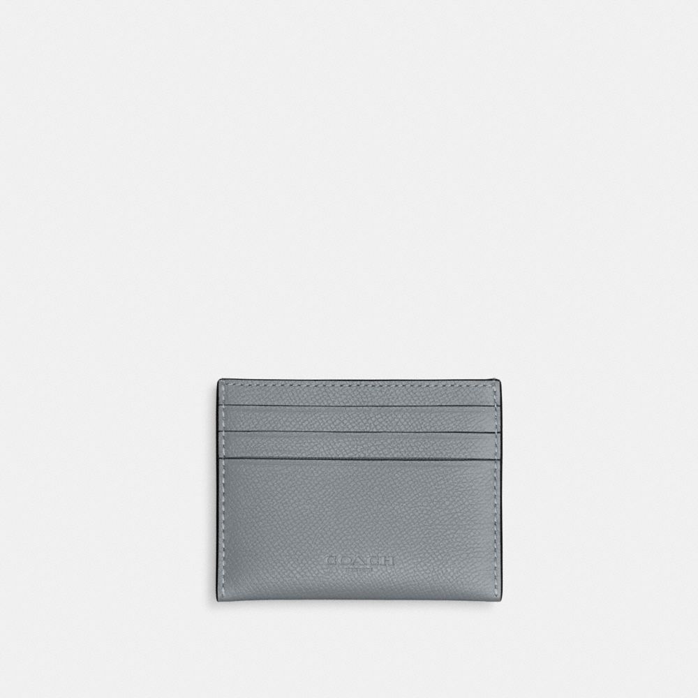 COACH®,ÉTUI-CARTES,Cuir Cross-grain,Bleu gris,Back View