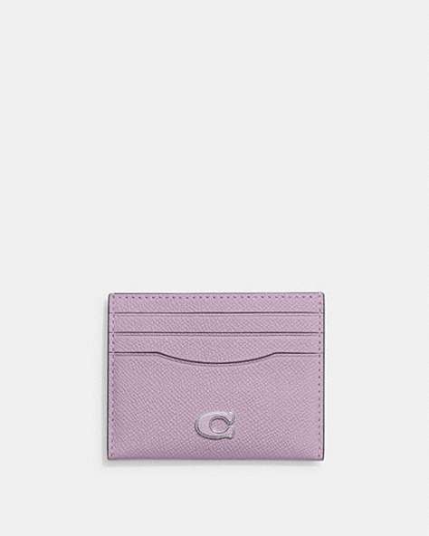 COACH®,CARD CASE,Crossgrain Leather,Soft Purple,Front View