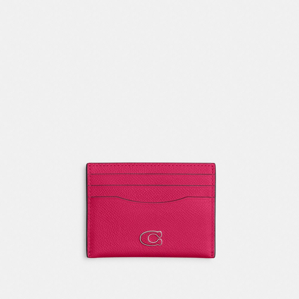 COACH®,CARD CASE,Crossgrain Leather,Dragon Fruit,Front View
