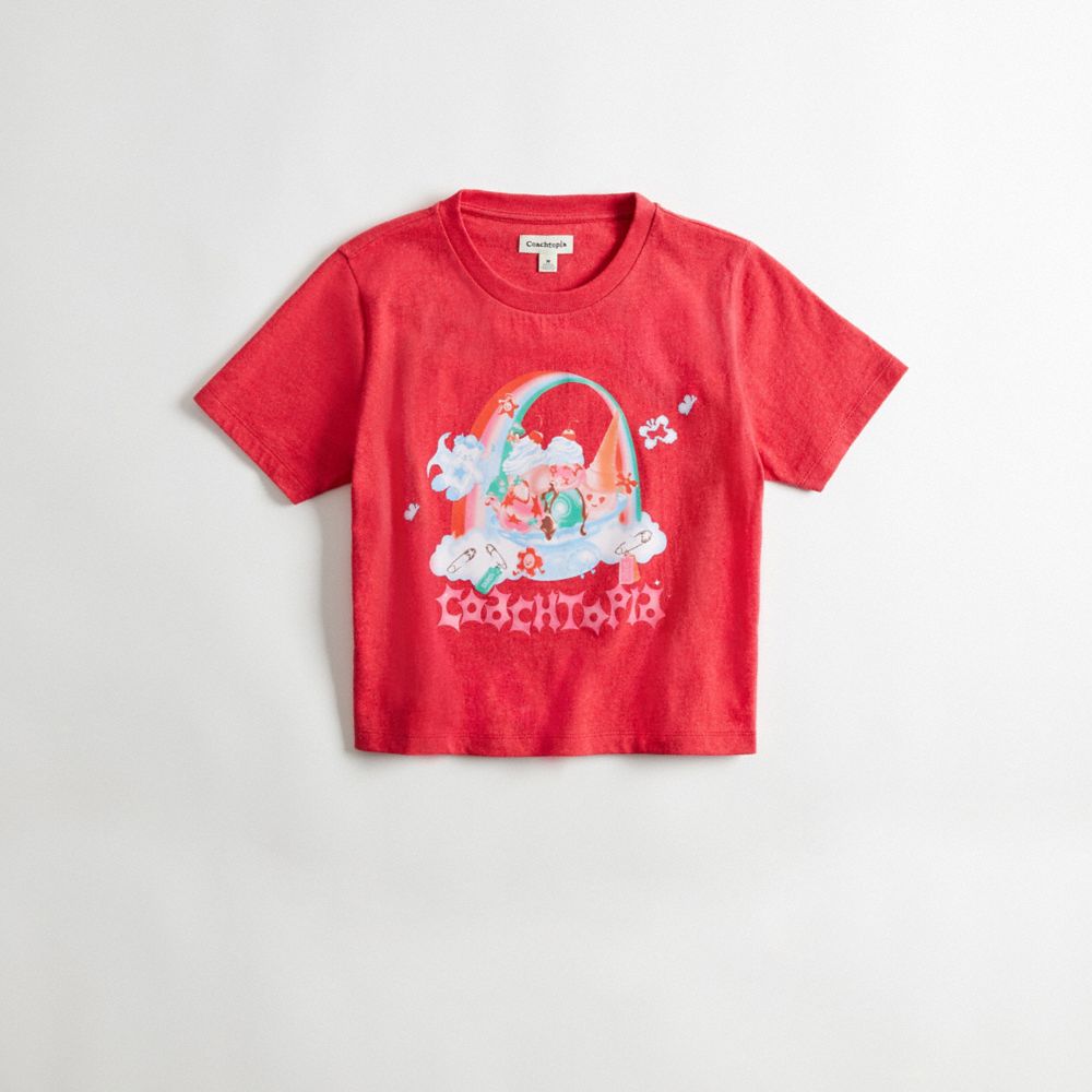 COACH®,Baby T-Shirt in 95% Recycled Cotton: Coachtopia Rainbow,95% recycled cotton,Red Multi,Front View image number 0