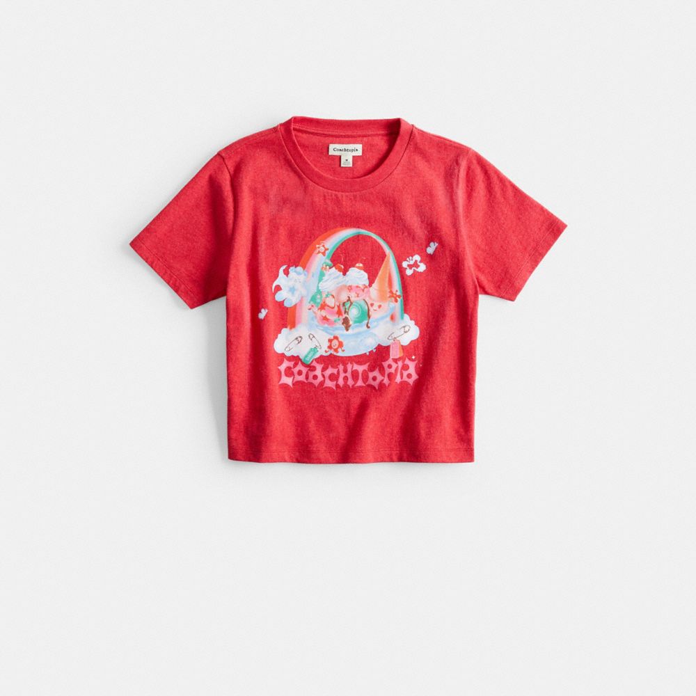COACH®,Cropped T Shirt With Welcome To Coachtopia Print,,Front View