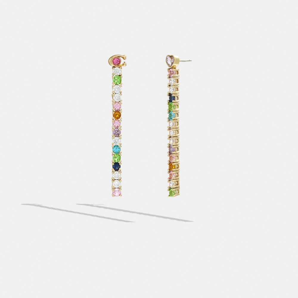 COACH®,SIGNATURE AND HEART TENNIS LINEAR EARRINGS,Gold/Multi,Front View image number 0