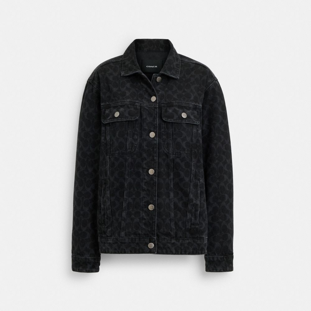 COACH®,SIGNATURE DENIM JACKET,Black,Front View