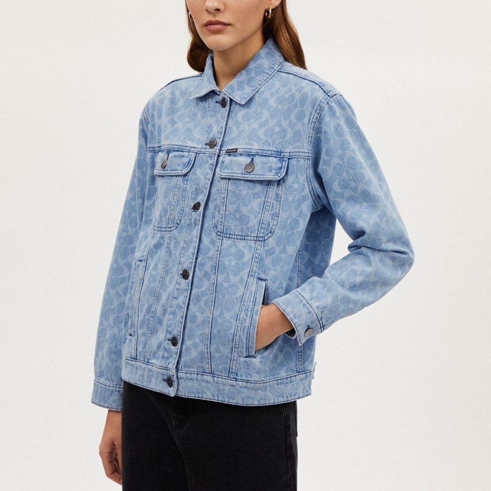 COACH®,Signature Denim Jacket,Cotton,Trucker,Denim,Button,Casual,,Detail View