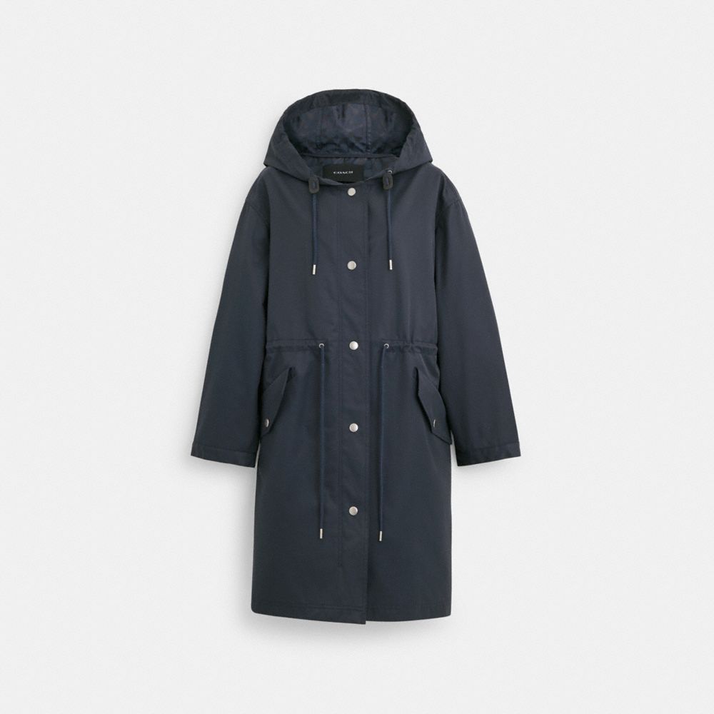 Coach raincoat store with hood