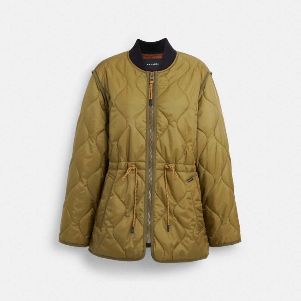 COACH®,QUILTED JACKET,Olive Green,Front View