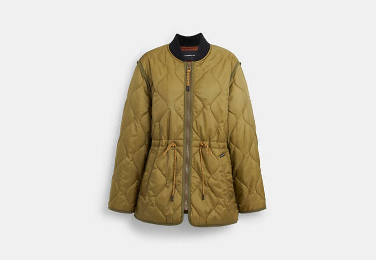 COACH®,QUILTED JACKET,Olive Green,Front View