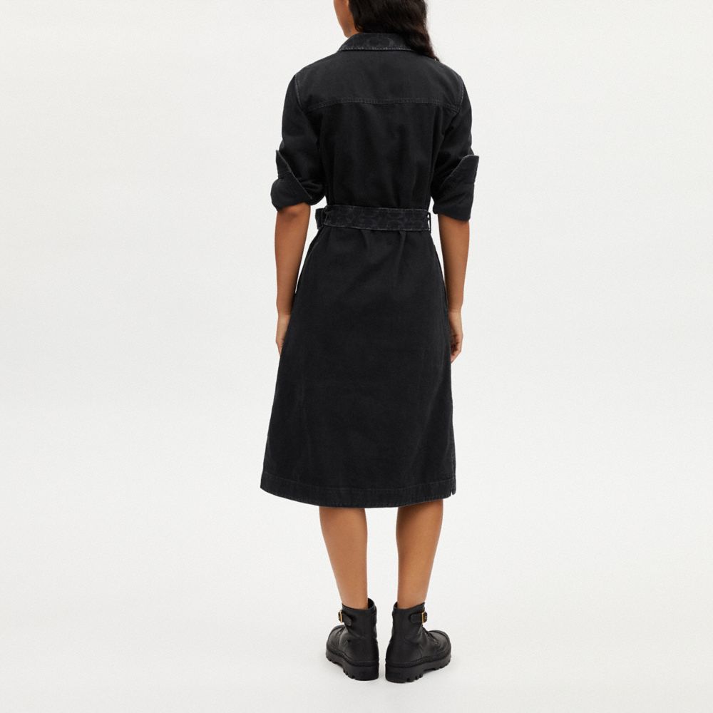 COACH®,BLACK DENIM BUTTON UP DRESS,Black,Scale View
