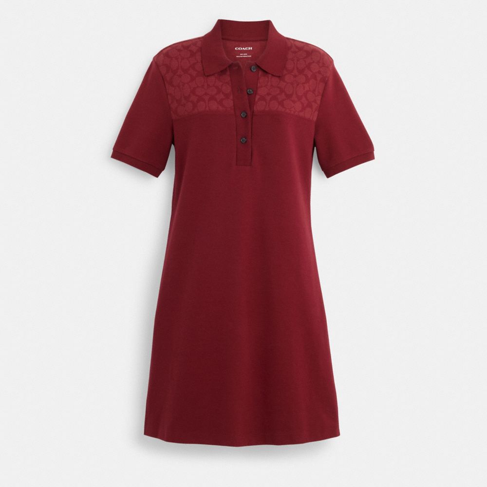 COACH®,ROBE POLO EN TRICOT JACQUARD SIGNATURE,Baie,Front View